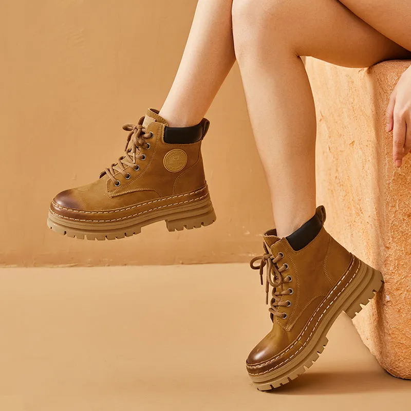 BeauToday Womens Lace Up Chunky Sole Combat Boots Casual Martin Boots